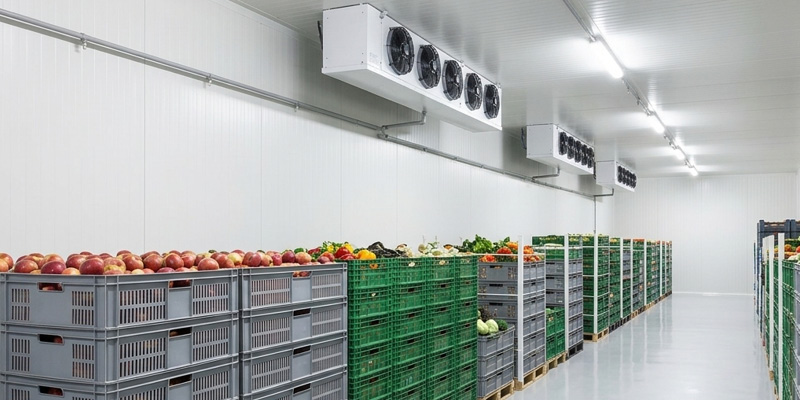 Sistema a riduzione di ossigeno in cella frigorifera alimentare: atmosfera ipossica protegge frutta e verdura dall'incendio